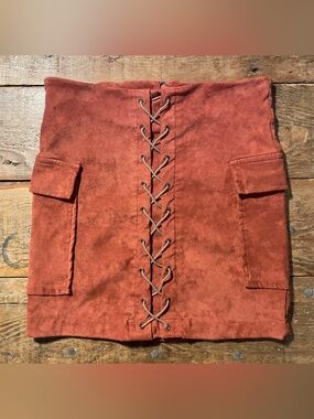 Lace-Up Cargo Mini Skirt in Rust